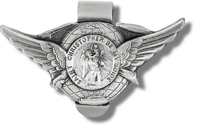 St. Christopher Visor Clip with Wings and Globe -  3 per order