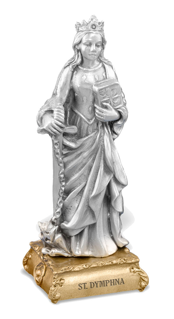 Saint Dymphna Pewter Statue 4 Inch