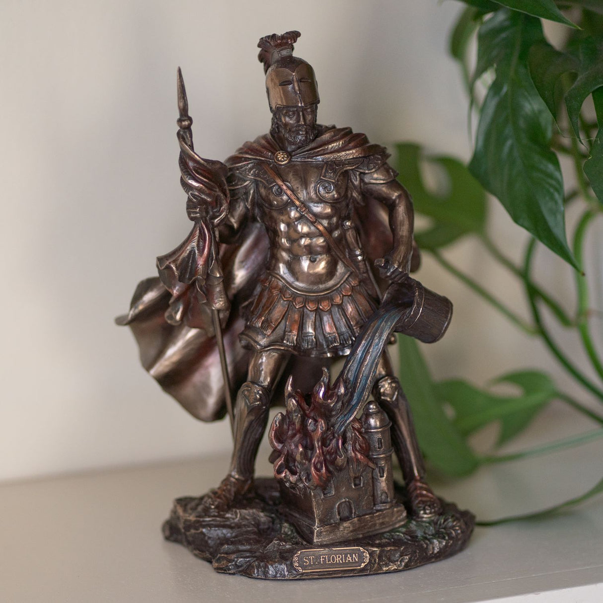 St. Florian Statue, Bronzed Resin - 9 inch