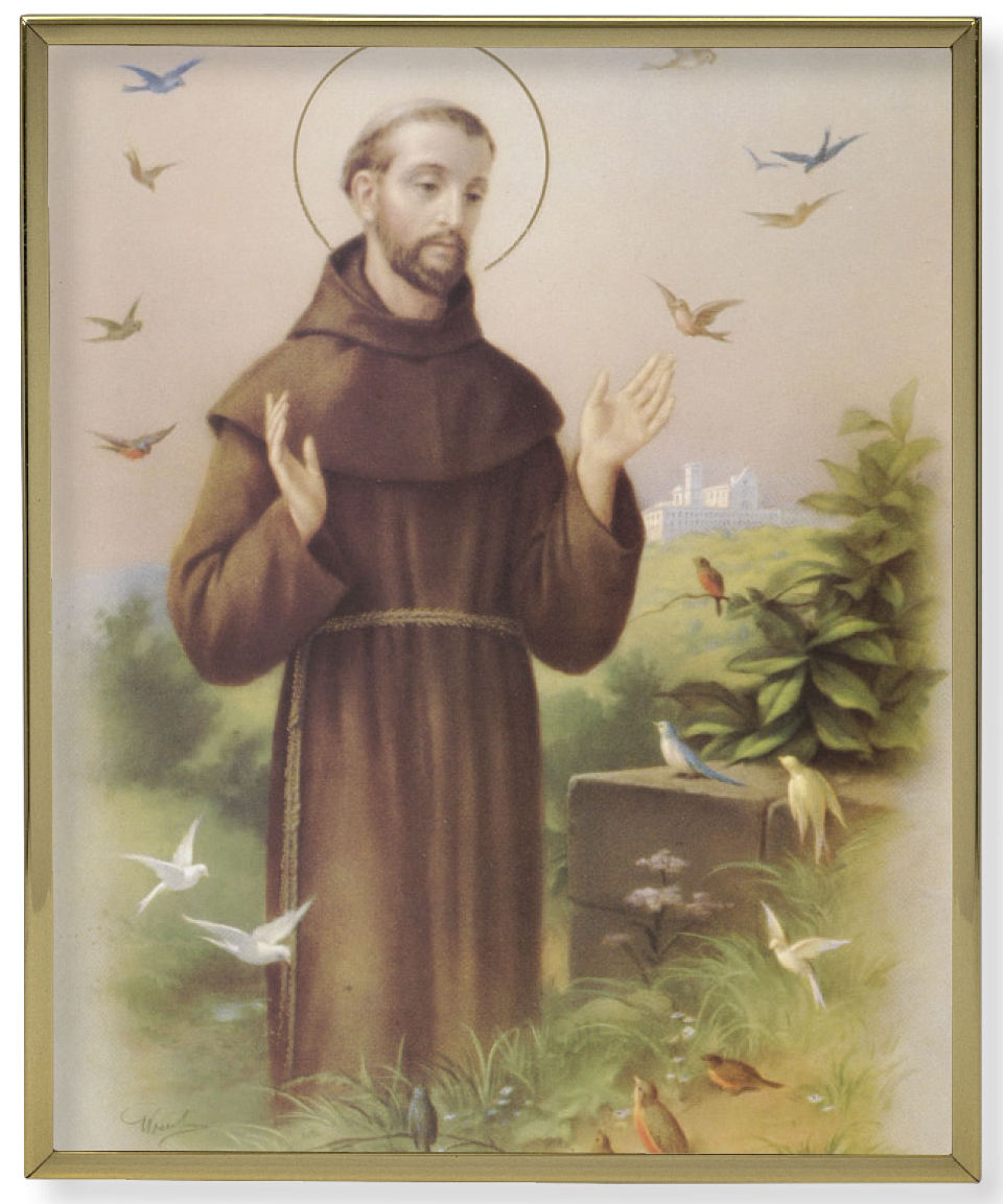 St. Francis Gold Trim Plaque – Catholic Faith Store