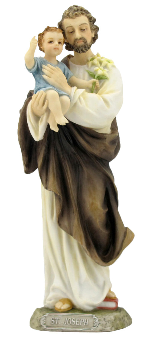 St. Joseph & Child Statue, Hand Painted - 8 inches