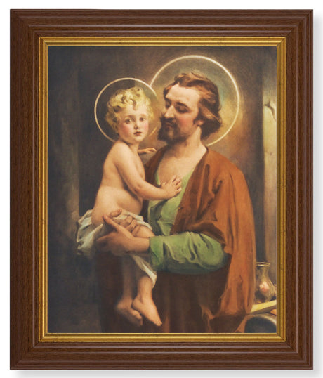 St. Joseph with Jesus 8x10 Textured Artboard Dark Walnut Frame