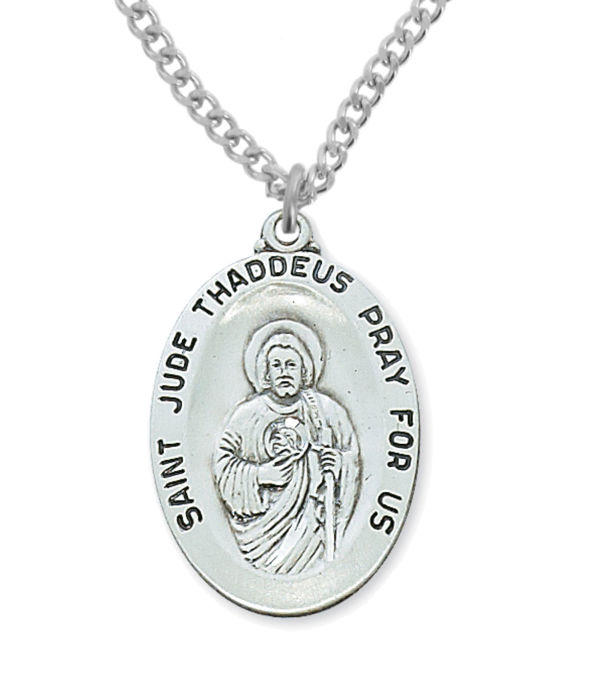 Wide Oval St. Jude Medal Sterling Silver for Men