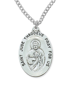 Wide Oval St. Jude Medal Sterling Silver for Men