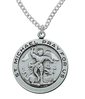 Round St. Michael Medal in Sterling or Pewter for Men