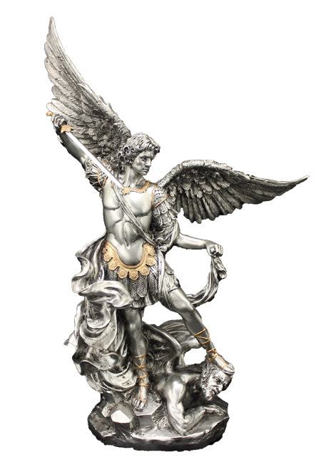 St. Michael Statue, Silver Gold - 10 inches