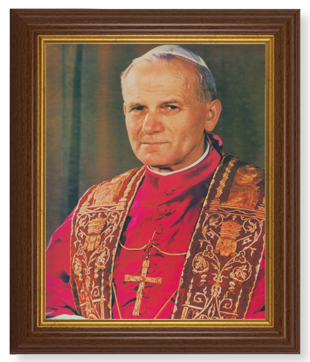 St. Pope John Paul II 8x10 Textured Artboard Dark Walnut Frame