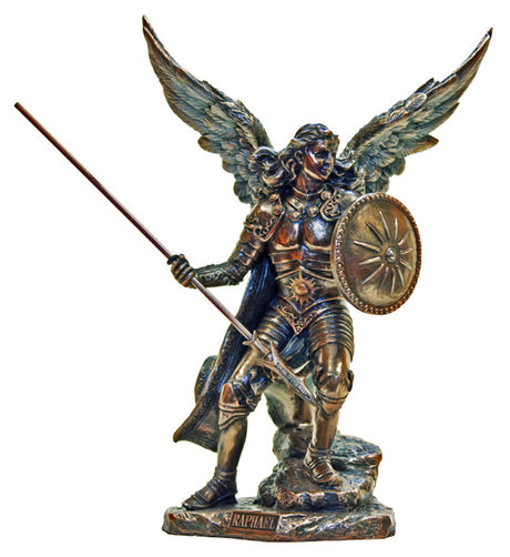 St. Raphael Statue, Bronzed Resin Finish - 9 inches