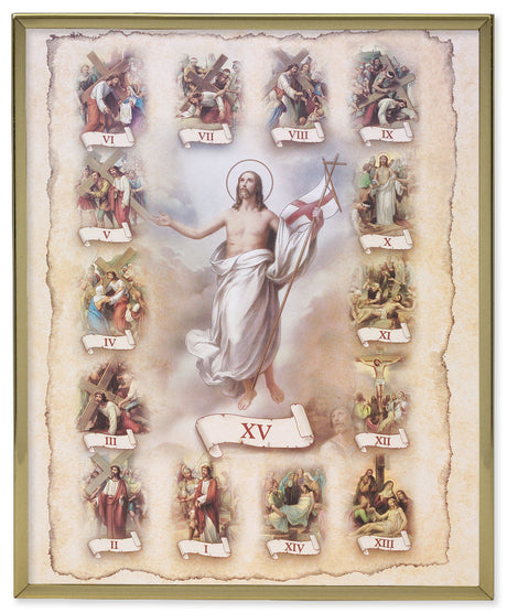 Stations of the Cross 8x10 Gold Trim Plaque
