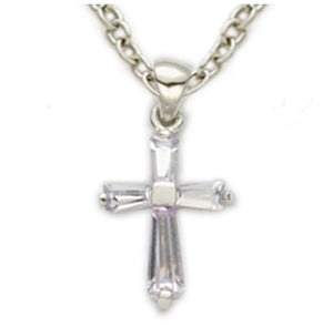 Baby's Birthstone Baguette Cross Necklace