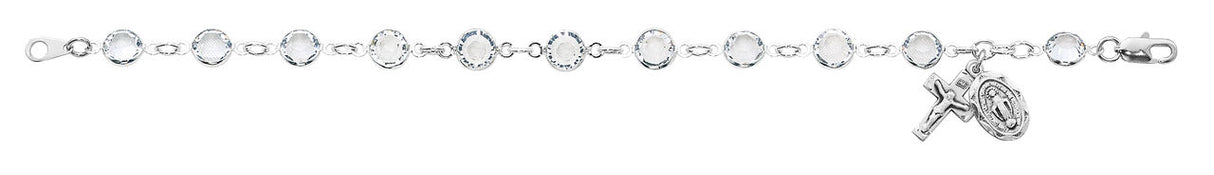 Sterling Silver Rosary Bracelet with Clear Austrian Crystal Beads
