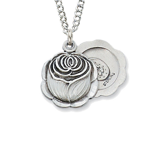 Slide Necklace with Rosebud and Miraculous Medal for Women