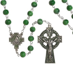 Irish 7mm Marble Rosary – Celtic Knotwork Crucifix & Saint Patrick Gift Box