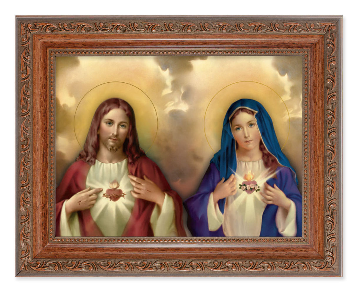 The Sacred Hearts with Clouds 6x8 Print Under Glass