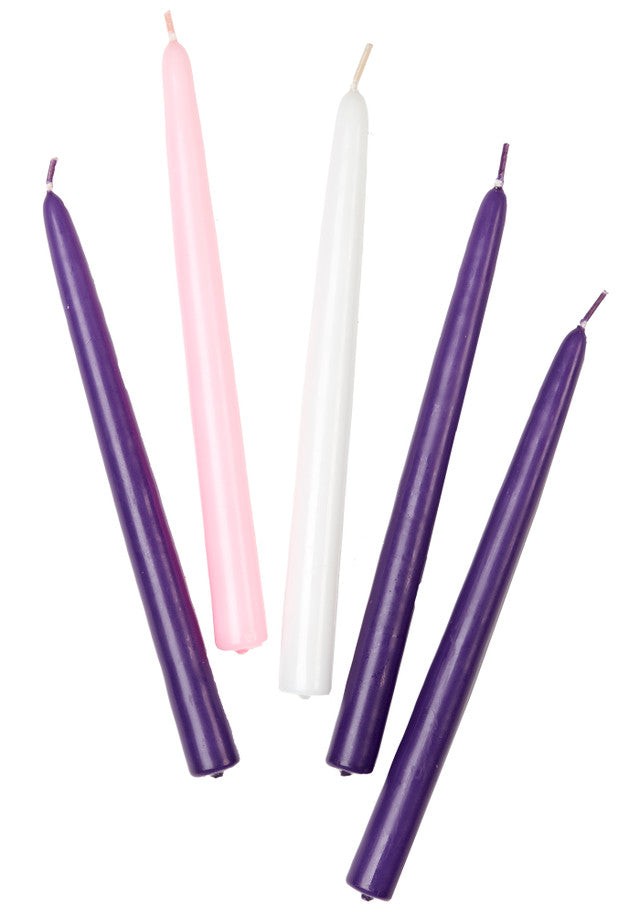 Set of 5 Advent Candles – 10" Wax Tapers (3 Purple, 1 Pink, 1 White) | Made in U.S.A.
