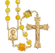 8mm Yellow and White Onyx Rosary with Double Capped Our Father Beads, Brass Crucifix and Center