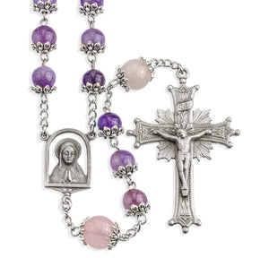 8mm Light Amethyst Gemstone Bead Rosary, Pewter Crucifix and Center