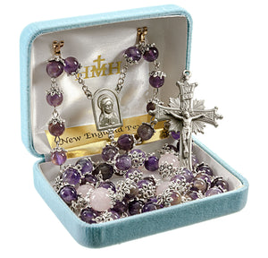 8mm Light Amethyst Gemstone Bead Rosary, Pewter Crucifix and Center