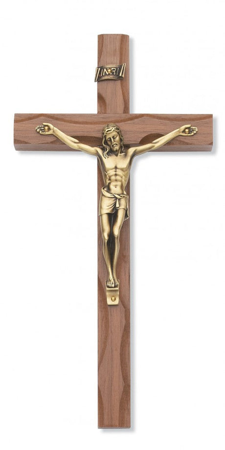 Carved Walnut Wood Wall Crucifix 10 inch