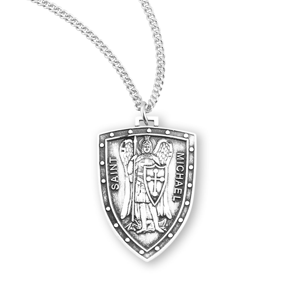 Women or Teen Pointed Shield Saint Michael Necklace