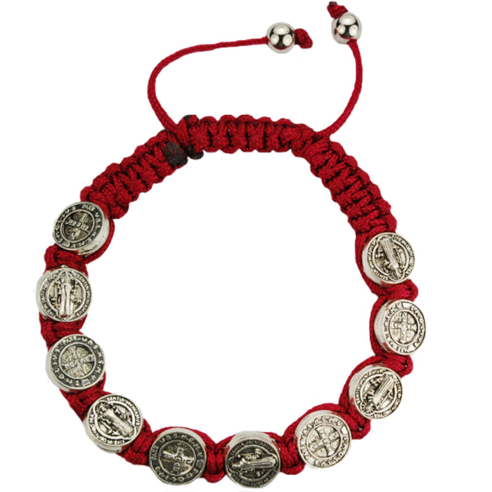 Adjustable Red Corded St. Benedict Bracelet for Women