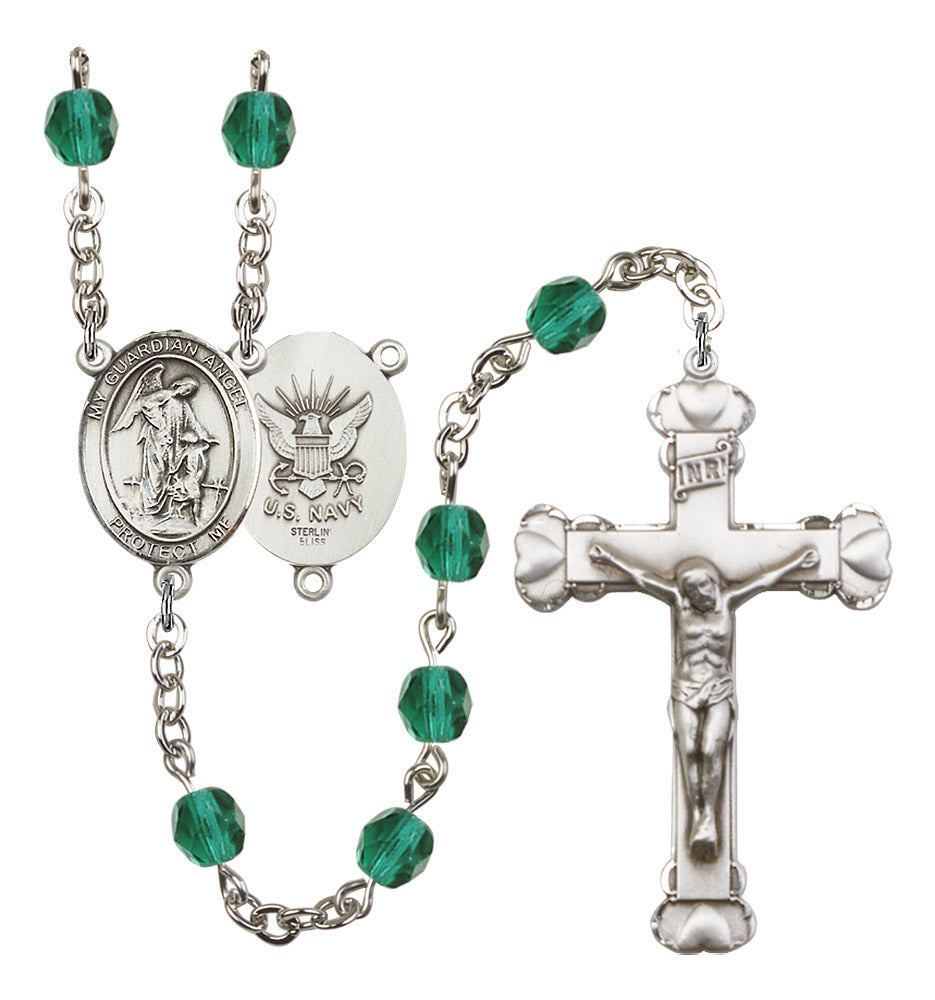 Guardian Angel Navy Birthstone Rosary for Women