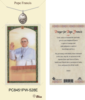 Oval Pope Francis Pewter Pendant w. Prayer Card for Women