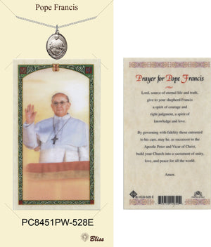 Oval Pope Francis Pewter Pendant w. Prayer Card for Women