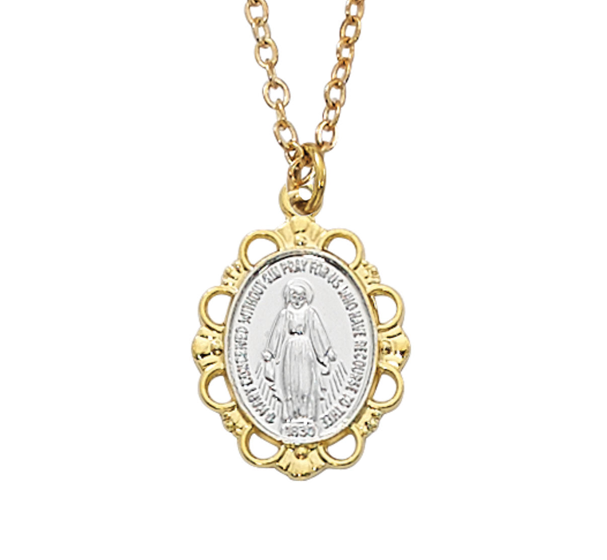 Miraculous Medal Scalloped Round Pendant - Available In 10K/14K Yellow/White Gold Or Sterling Silver, 17mm-24mm Sizes