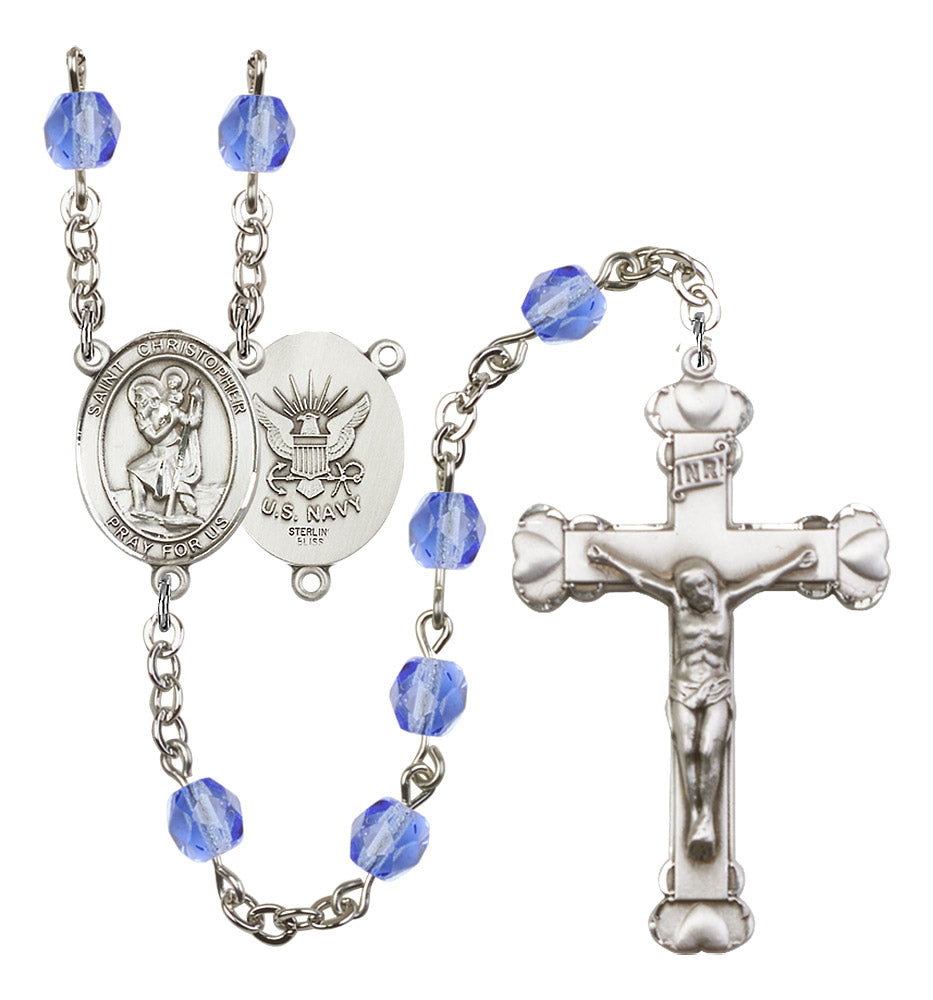 St. Christopher Navy Birthstone Rosary for Women