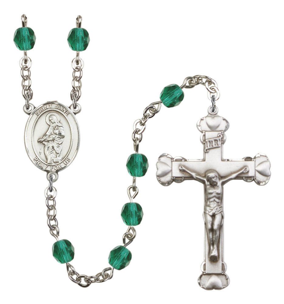 St. Jane Frances de Chantal Silver Plated Birthstone Rosary for Women