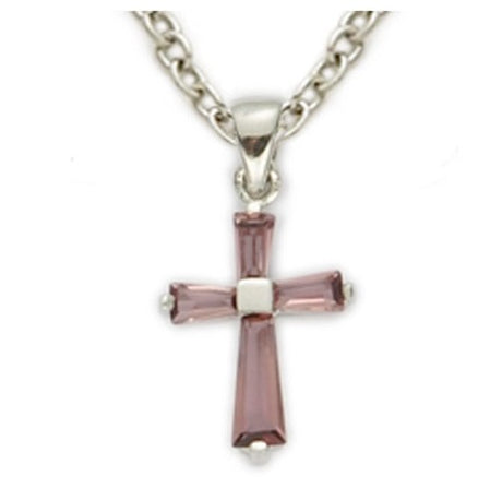 Birthstone Baguette Cross Necklace for Youth