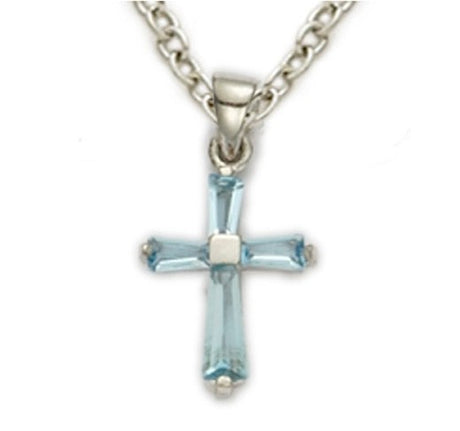 Birthstone Baguette Cross Necklace for Youth