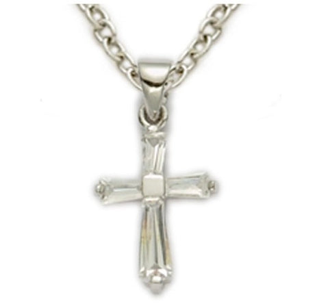 Birthstone Baguette Cross Necklace for Youth