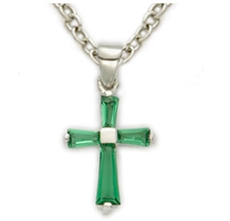 Birthstone Baguette Cross Necklace for Youth