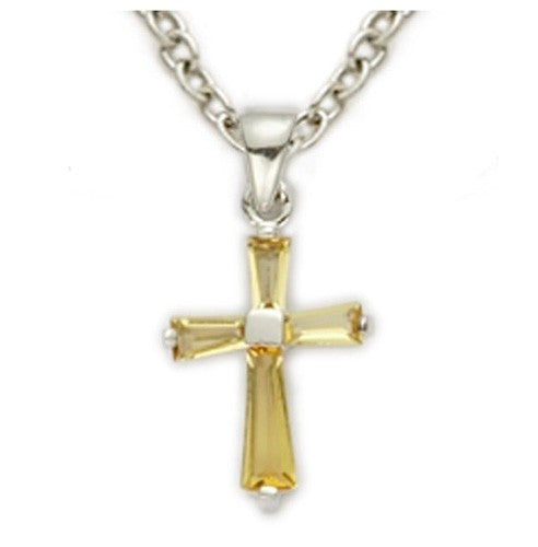 Birthstone Baguette Cross Necklace for Youth