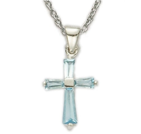 Birthstone Baguette Cross Necklace for Youth