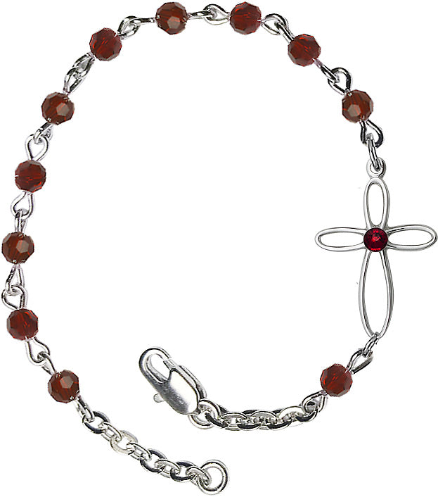Silver Cross Bracelet 4mm Swarovski Crystal beads for Girls