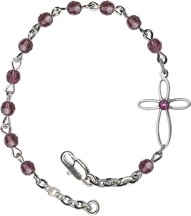 Silver Cross Bracelet 4mm Swarovski Crystal beads for Girls