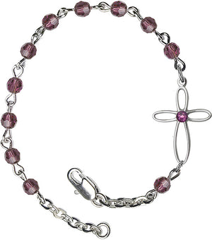 Silver Cross Bracelet 4mm Swarovski Crystal beads for Girls