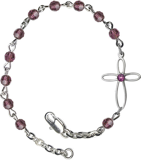 Silver Cross Bracelet 4mm Swarovski Crystal beads for Girls