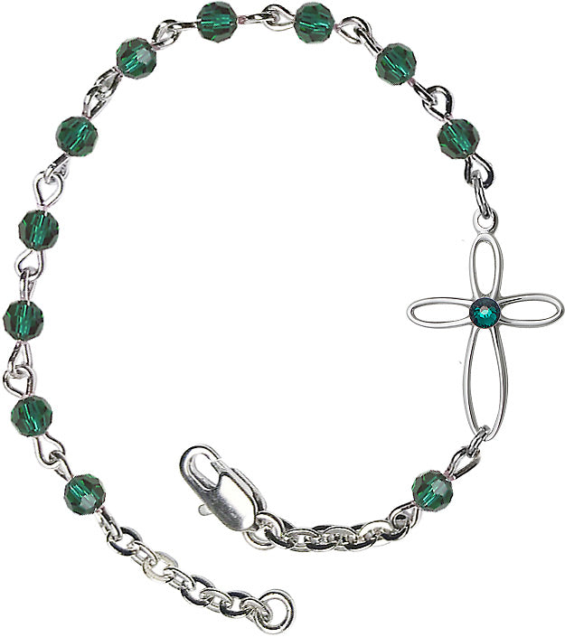 Silver Cross Bracelet 4mm Swarovski Crystal beads for Girls