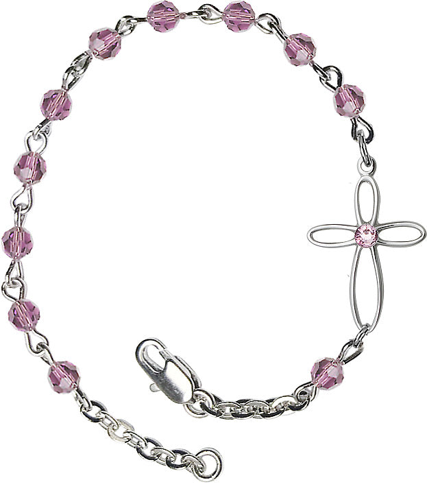 Silver Cross Bracelet 4mm Swarovski Crystal beads for Girls
