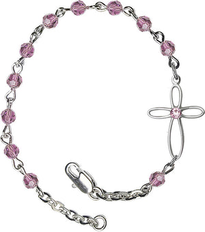 Silver Cross Bracelet 4mm Swarovski Crystal beads for Girls