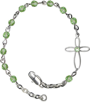 Silver Cross Bracelet 4mm Swarovski Crystal beads for Girls