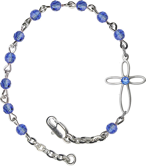 Silver Cross Bracelet 4mm Swarovski Crystal beads for Girls