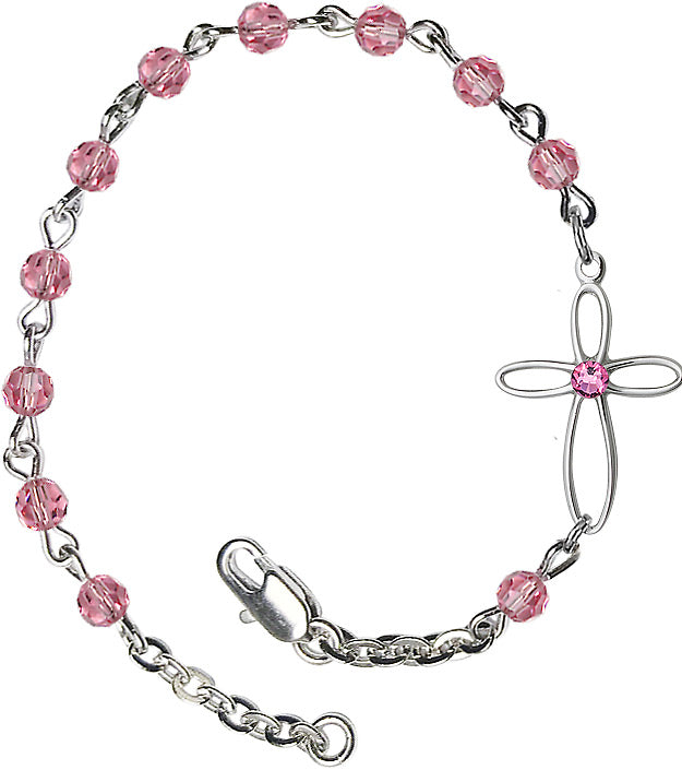 Silver Cross Bracelet 4mm Swarovski Crystal beads for Girls