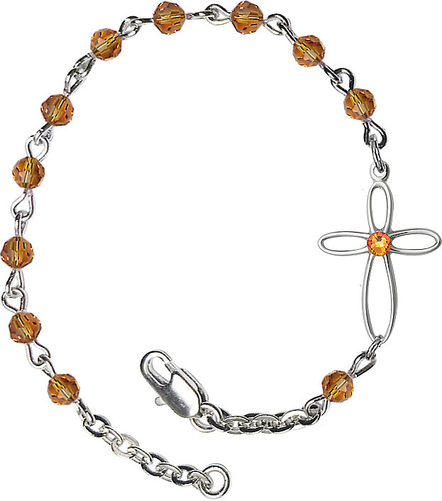 Silver Cross Bracelet 4mm Swarovski Crystal beads for Girls