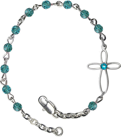 Silver Cross Bracelet 4mm Swarovski Crystal beads for Girls