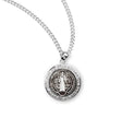 Saint Benedict Round Medal Necklace with Cubic Zirconia, Sterling Silver